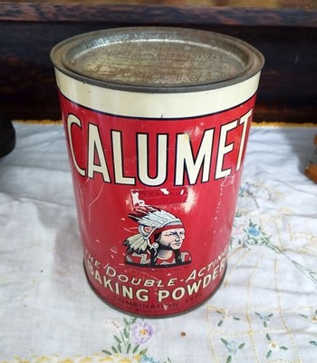 Rare vintage Calumet Baking Powder 5 lb. tin with embossed pry-top lid