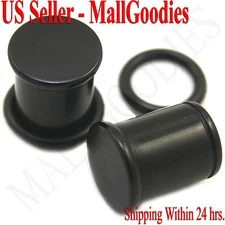 0935 Black Acrylic Single Flare Ear Plugs 00 Gauge 00G 10mm MallGoodies 1 Pair
