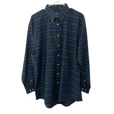 Stafford Travel Shirt Mens 17 Blue Green Plaid Broadcloth Regular Fit Dress
