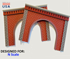 x2 N Scale Red Brick Single Train Tunnel Portals - Model Railroad Scenery 1:160