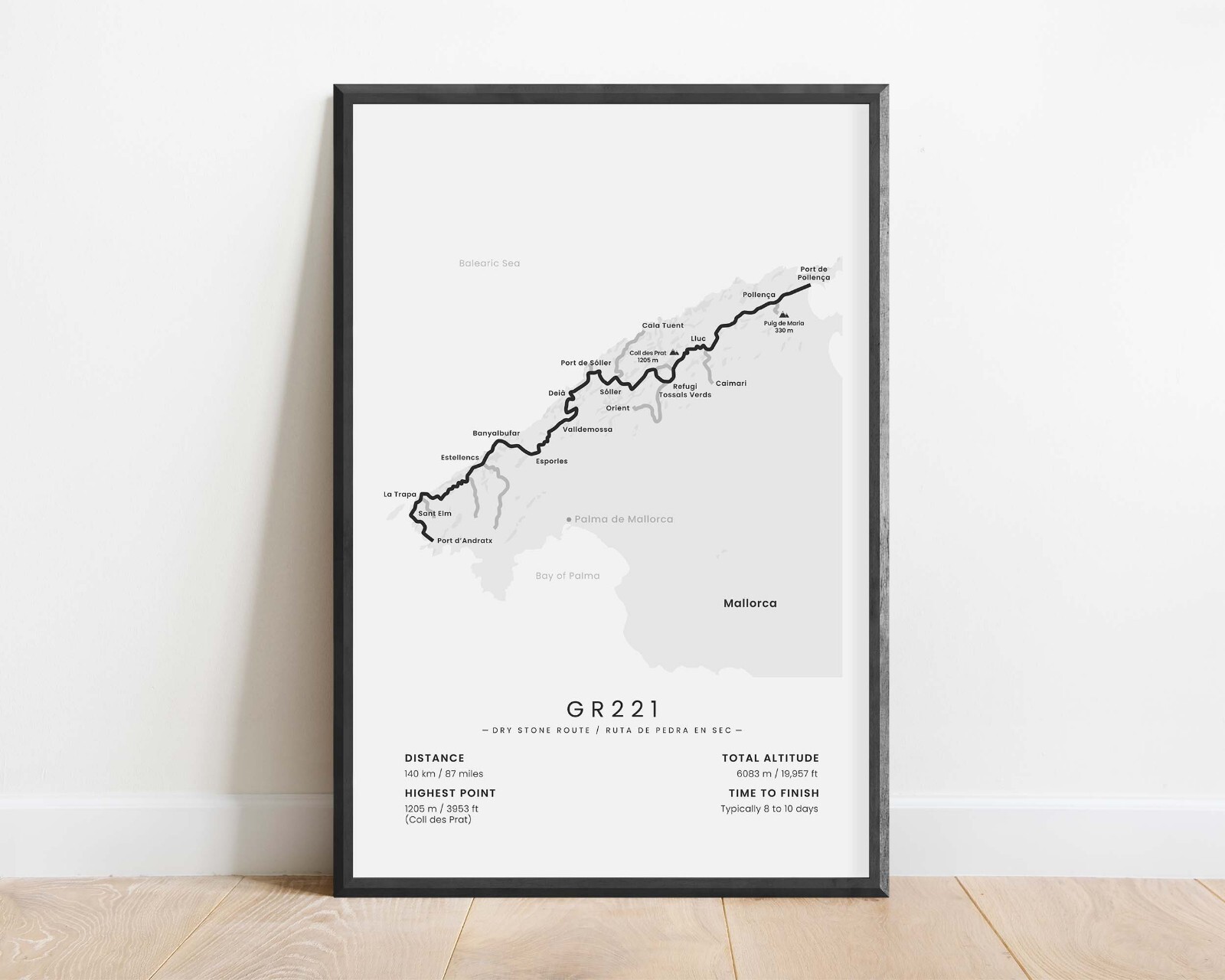 Póster de ruta de senderismo GR221 | Impresión de ruta de piedra seca | Mapa de Ruta de Pedra en Sec