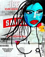 SMIRNOFF LADY PAINTING original SWARTZMILLER DNA SIGNED ART Upcycled CB 14x18