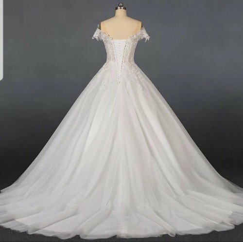 UK Off Shoulder Beaded Lace A Line Sweetheart Glitter Wedding Dresses Size 6-18 - Picture 3 of 3