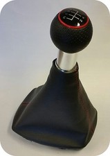 SCHALTKNAUF Alu + SCHALTMANSCHETTE passt für Audi A3 8L 1.6 /5G /Rot / Kappe Rot