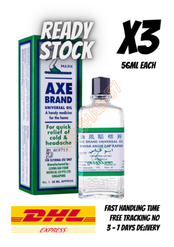 Axe Brand Original Medicated Oil 56ml x3 Bottles Minyak Angin Cap Kapak  - Picture 1 of 3