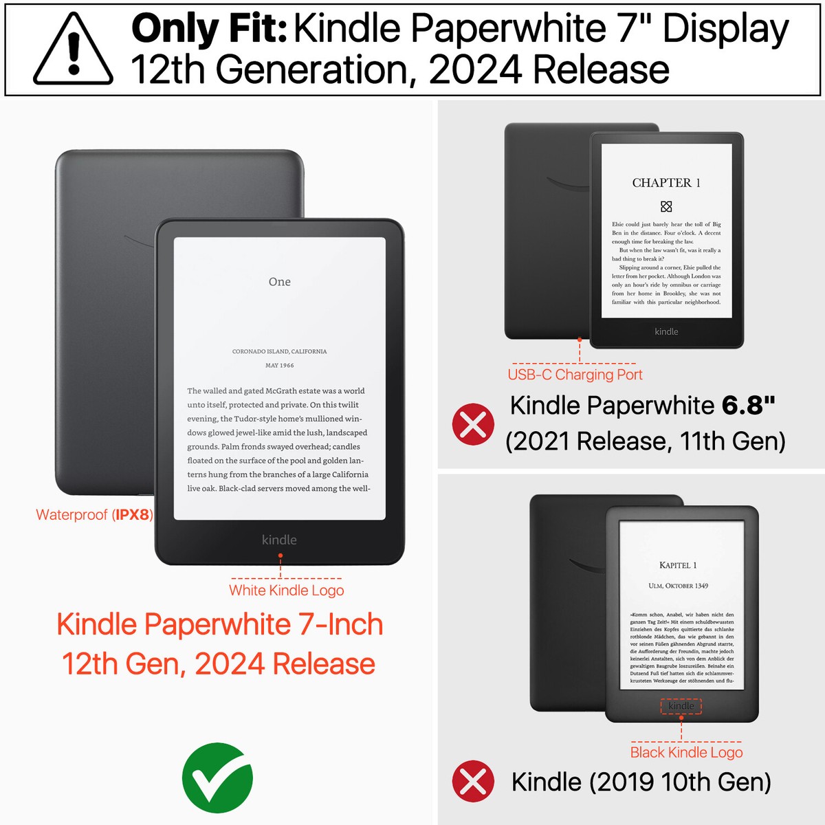 Kindle paperwhite gen12 本体 + カバー（グレー・青） Amazon.com: Flip Case for Kindle Paperwhite 12th Generation 7