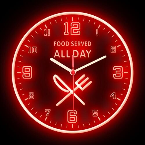 Food Served All Day Restaurant Market Shop Colorful Flexible Neon Clock 10" - Picture 6 of 16