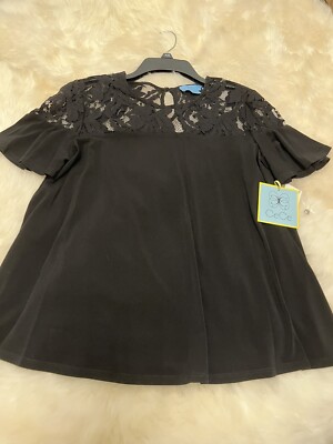 CeCe Black Ruffle Sleeve Top XS New