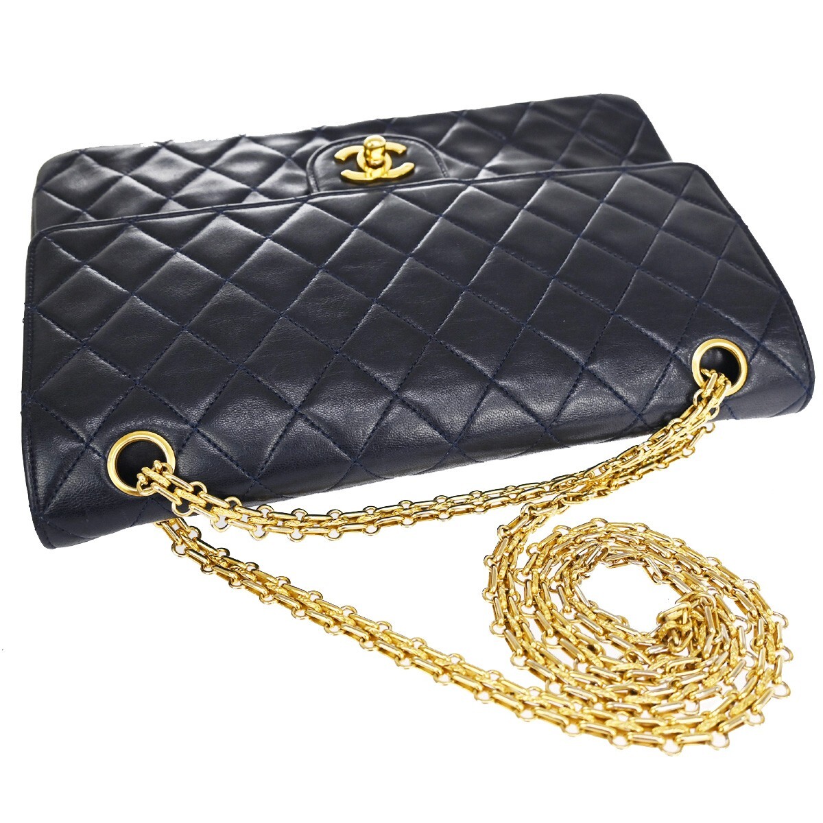 CHANEL CC Double Flap Matelasse Chain Shoulder Bag Le… Gem