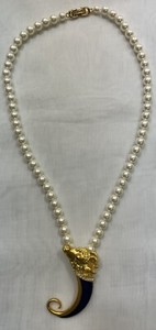 Authentic Handmade Unique 21” Necklace with Gold Plated Clasp, Japanese Pearl, Aries Blue