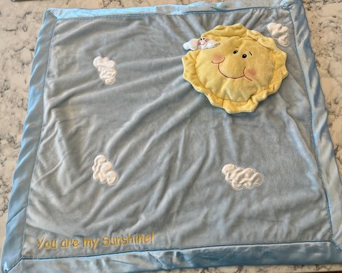 BABY GANZ Lovey Security Blanket You Are My Sunshine Blue Plush Sun W/Satin Trim - Picture 1 of 12