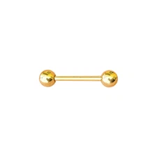 14K Solid Yellow Gold 14GA Nipple Ring Tongue Barbell 12MM Bar Piercings Jewelry