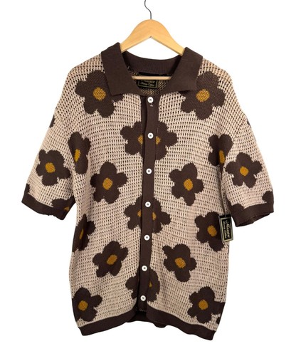 Massive Luxus Herren Häkel Strickjacke Floral 90er Retro Eklektisch Opa Gr. L