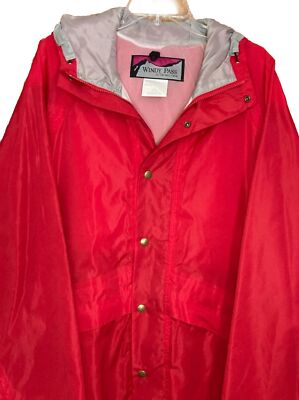 North Face Windy Pass Mens Size L Red Windbreaker Anorak Jacket Snap Hood Nylon