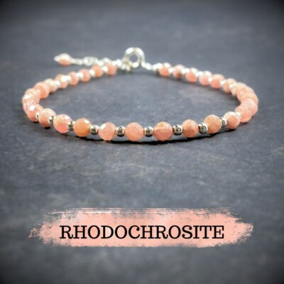 Rhodochrosit Armband - 7-8 cm - Pfirsich - 925 Sterling Silber - Edelsteine B105