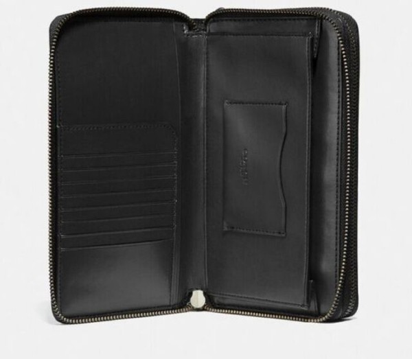 Coach Double Zip Travel Organizer Signature Leather Wallet Black