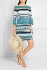 Diane Von Furstenberg Silk Shift Dress 6 Geometric Stripe Boat Neck 3/4 Sleeve