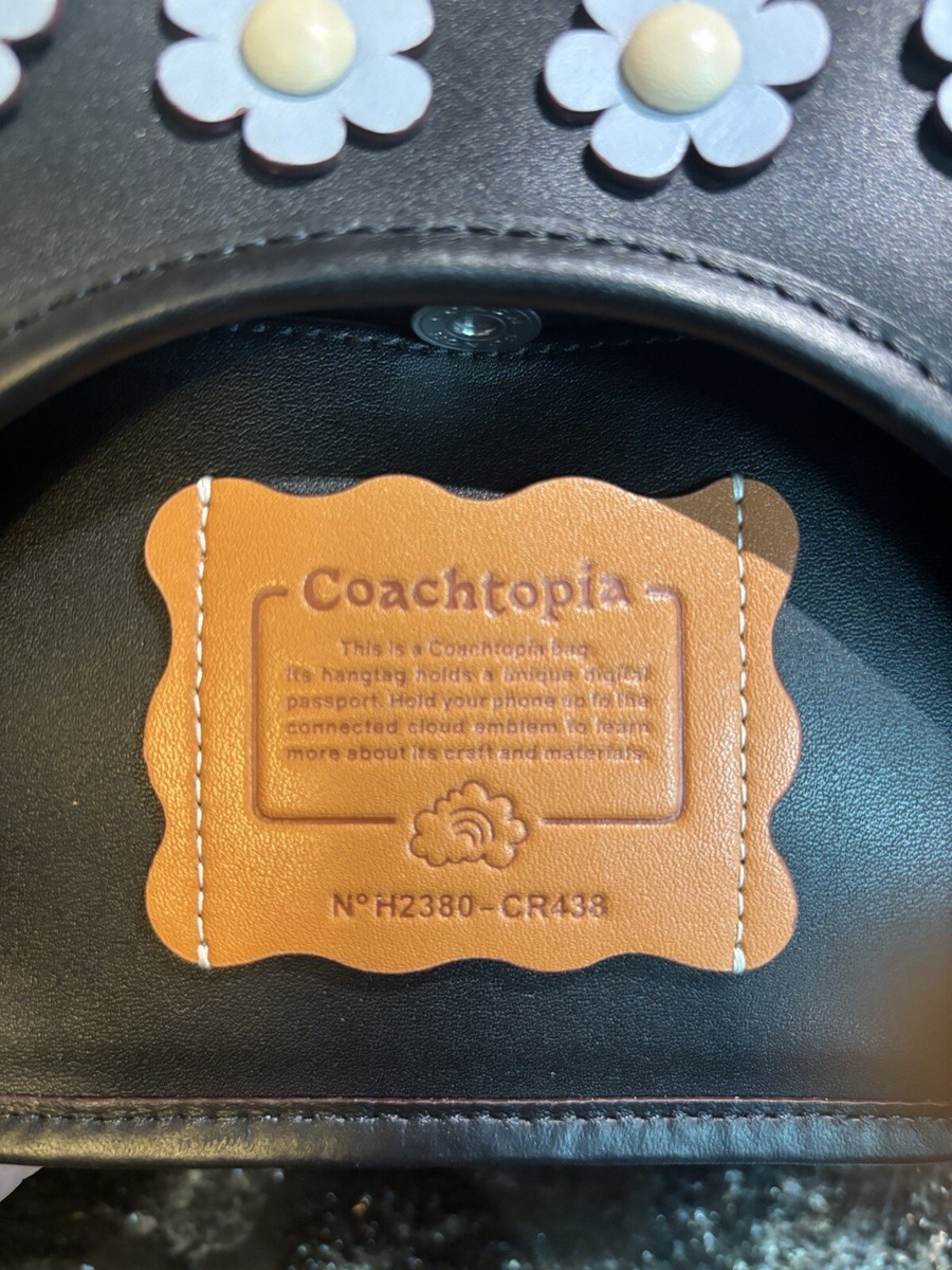 COACH COACHTOPIA ERGO BAG w/MINI FLOWER APPLIQUE BLACK/ICE BLUE