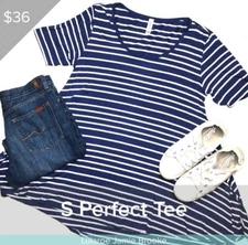 NWT Lularoe Perfect Tee Small  White Navy Blue Striped **RARE** Discontinued