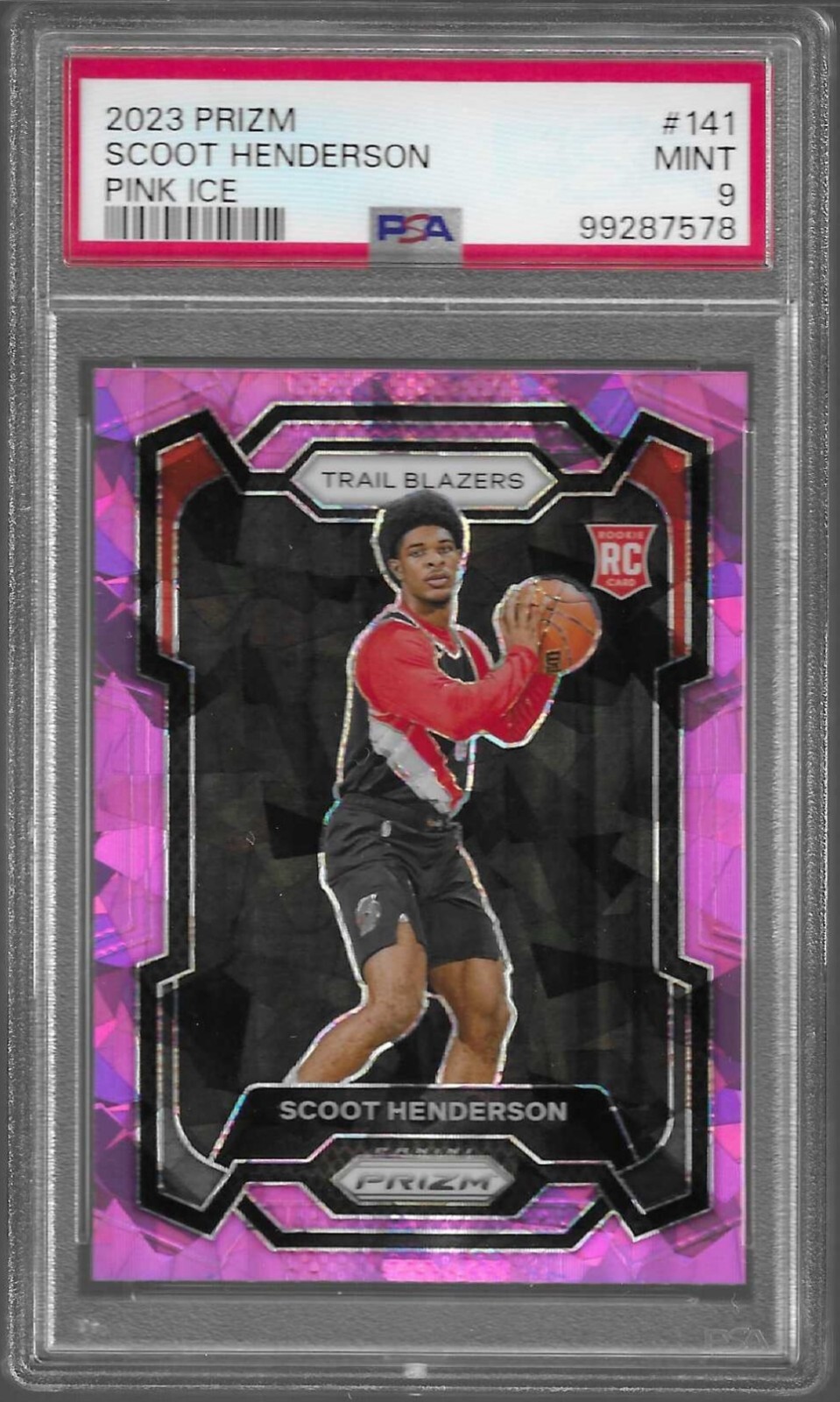 2023 Panini Prizm Pink Ice Scoot Henderson #141 RC PSA 9 Portland Trail Blazers