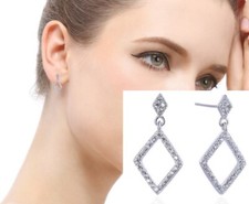 Women Girl 925 STERLING SILVER Cubic Zirconia CZ Drop STUD EARRINGS Gift Box F32