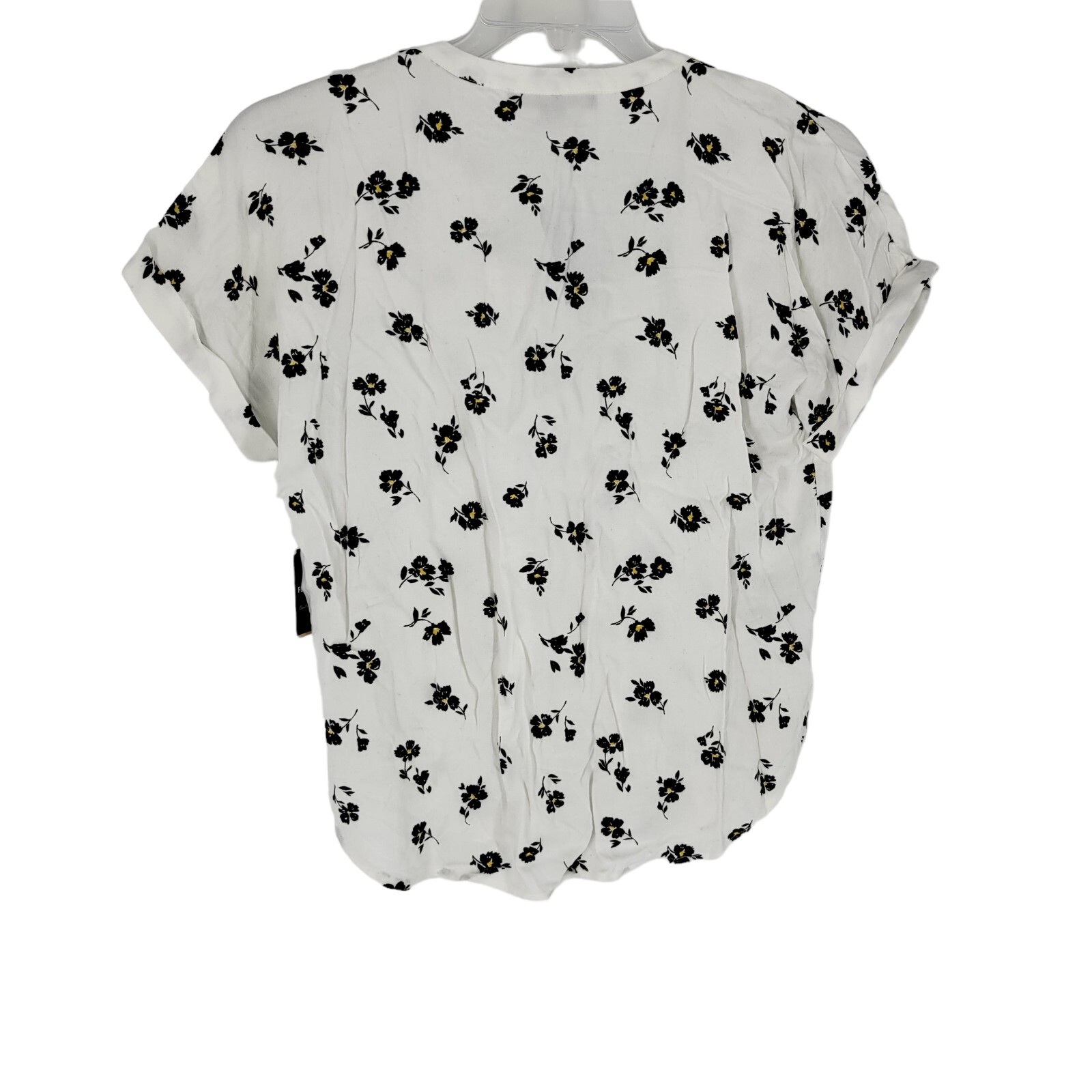 FOREVER 21 Ivory black floral Cap sleeve V Neck blouse, Size Small NEW