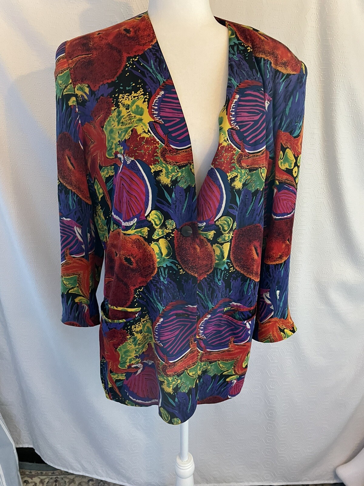 Vintage 80s Michi Moon for Sanyo Blazer 12 Silk Colorful 