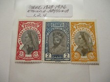 Trois timbres-poste Ethiopie-Abyssinie 1928-1936 - 1, 2, 4 coupures