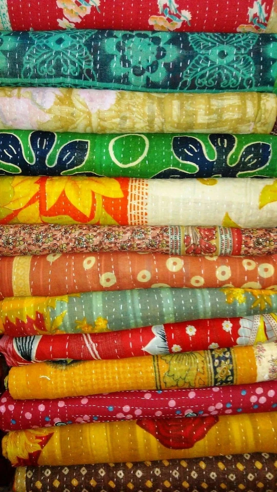 Indian Vintage Handmade Kantha Quilt Reversible Cotton Throw Wholesale Lot 5 pc - Image 3 of 4