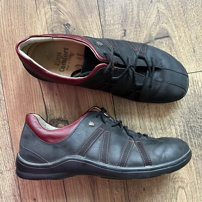 Finn Comfort Women s  Black & Burgundy  Leather Chelsea Comfort Sneaker size 40