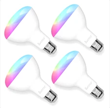 4 Pack Smart LED Bulb, BR30 13W 910LM RGBW E26 Base work with Alexa Google APP