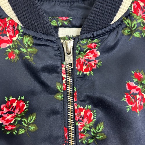 Gap Bomber Jacket Girls Small Floral Navy Pink White Satin Shiny Pockets Kids - Picture 7 of 11