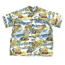 Vintage 90s Beach Hawaii Hawaiian Button Down T Shirt XL Cotton Blend Made USA