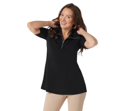 Susan Graver Regular Liquid Knit Half-Zip Fit & Flare Tunic in Susan Graver Regular Liquid Knit Half-Zip Fit & Flare Tunic in