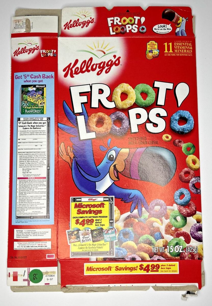 1998 Empty Kellogg's Froot Loops 15OZ Cereal Box SKU U198/59 | eBay