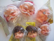 6 Christmas doll heads plastic 3 Santa Grandma- Mrs. Claus 2 cry/singing baby