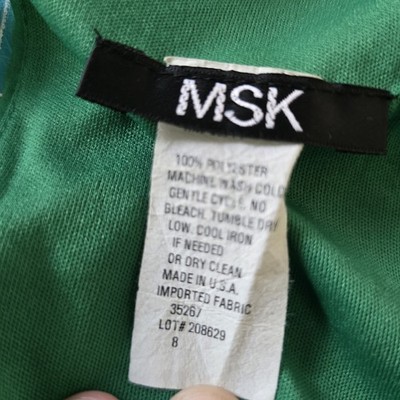 MSK Green Chiffon Dress Size 8 V-Neck Belted Waist Flowy Short Sleeve | eBay