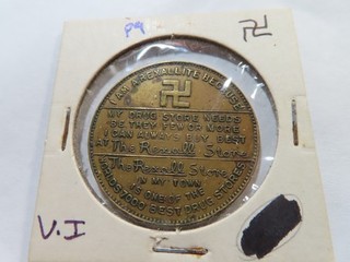 P9 USA c.1900s Rexall Drug Co. "Rexallites" Good Luck Swastika Token Ver I
