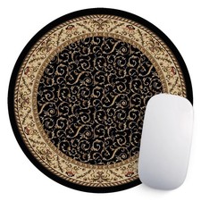 Round Mouse Pad Vintage Oriental Persian Floral Rug Mat Design Art Black 