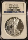 2007 W American Silver Eagle Proof NGC Early Release PR70 ULTRA CAMEO Blast Wht