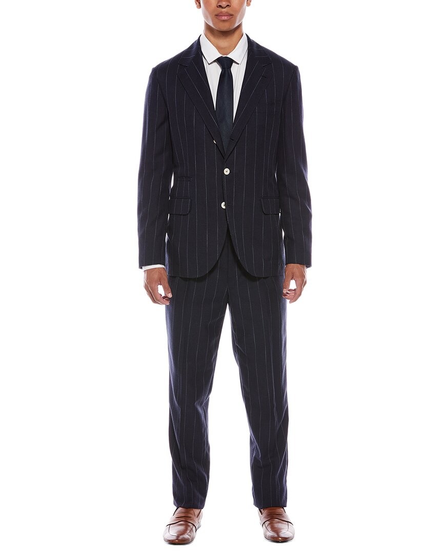 Полушерстяной костюм Brunello Cucinelli из 2 предметов с плоскими брюками спереди мужской 50 574790₽