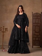 Black Net Sharara Suit with Heavy Sequin Embroidery Designer Dupatta Pakista
