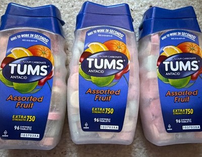 TUMS Antacid EXTRA STRENGTH 750mg, Assorted FRUIT 96ct ( 3 pack ) NEW LOOK~~