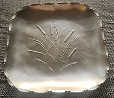 ARTHUR ARMOUR HANDMADE ALUMINUM TRAY SILVER SMALL SQUARE CATTAILS 5.75"x5.75"