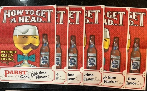 VTG  1960s Pabst Blue Ribbon Ad Poster Print NOS PBR Beer Advertising Lot Of 6