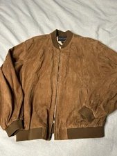 Golden Bear Sportswear Mens Large Brown Suede Leather Bomber Jacket Full Zip CMB