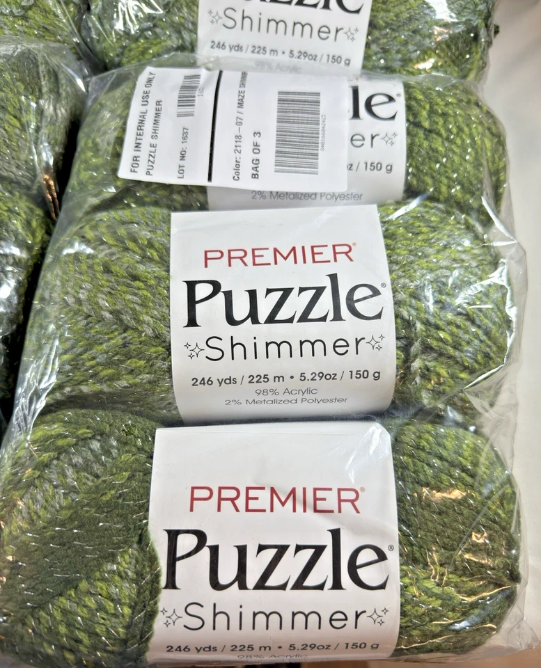 Lot of 12 Skeins Mary Maxim Premier Puzzle Maze Shimmer Green Yarn #2118-07 - Image 2 of 4