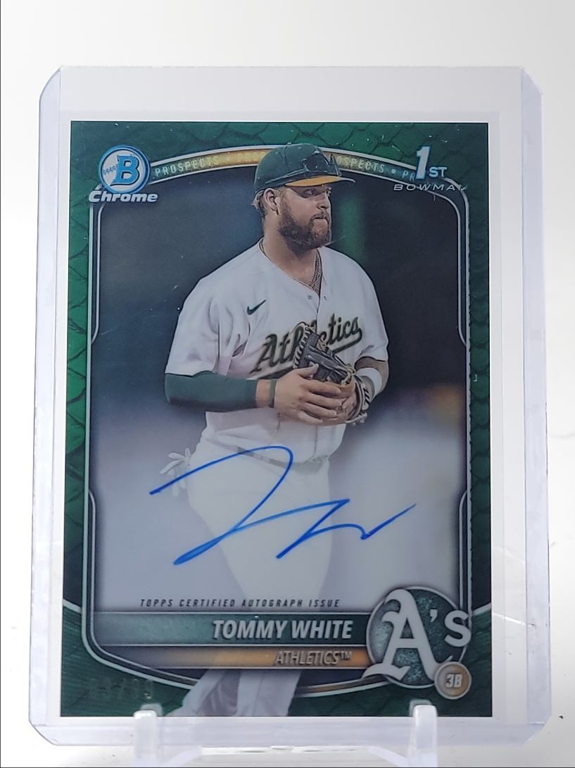 TOMMY WHITE 2025 BOWMAN CHROME 1ST AUTOGRAPH GREEN REPTILIAN AUTO /99 Q5739