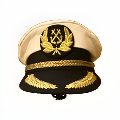 Spirit Captain Costume Cap Hat One Size White/Black/Gold Embroidered Halloween