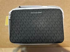 Michael Kors Jet Set East West Large Crossbody Black MK Signature Top Zip Bag